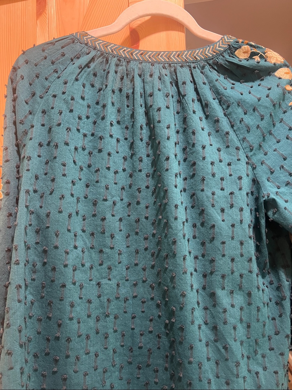 J. Jill Teal Tunic with Cream Floral Embroidery size small - Picture 7 of 9